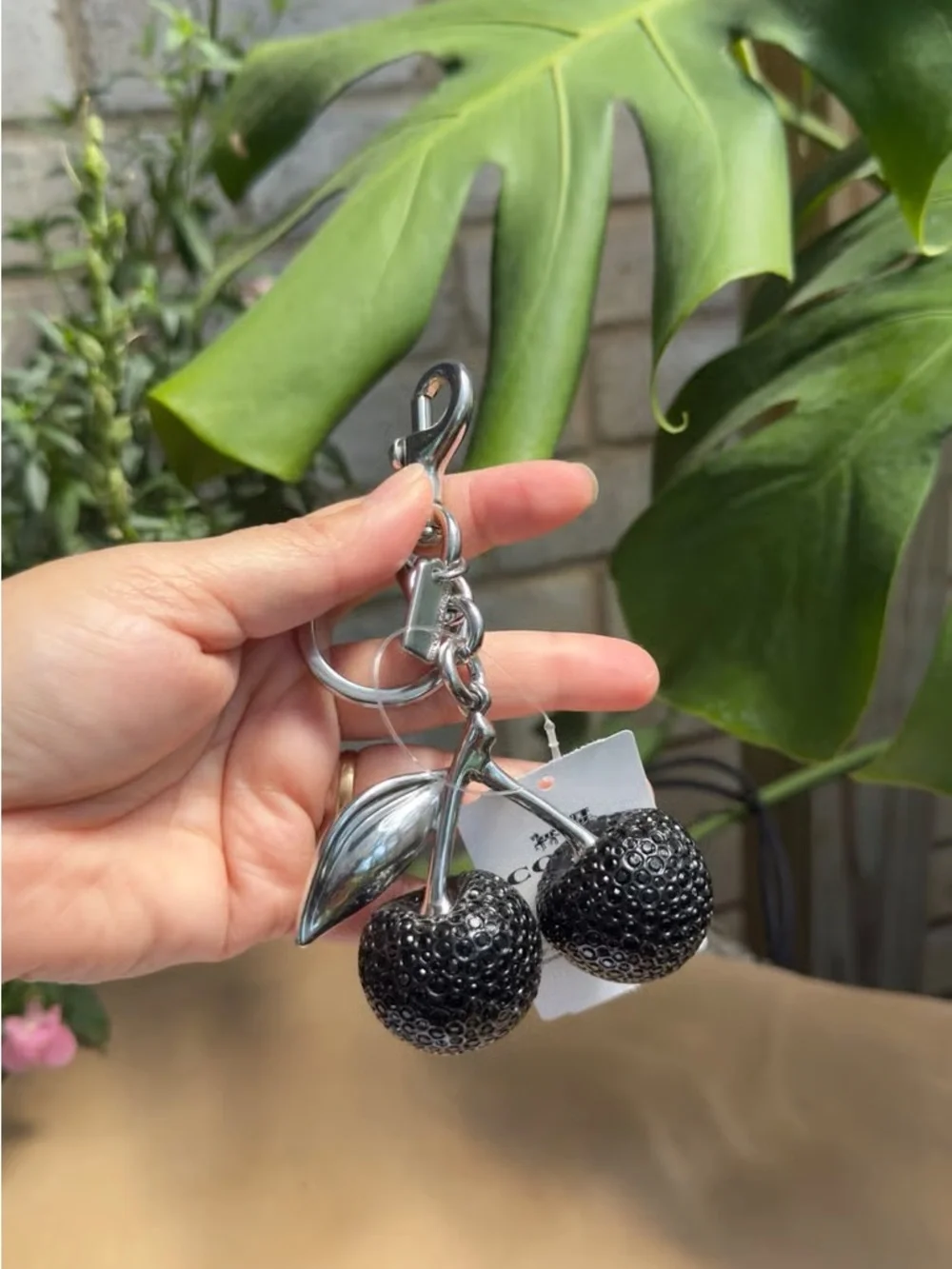 Coach Black Rhinestone Cherry Bag Charm Keyring